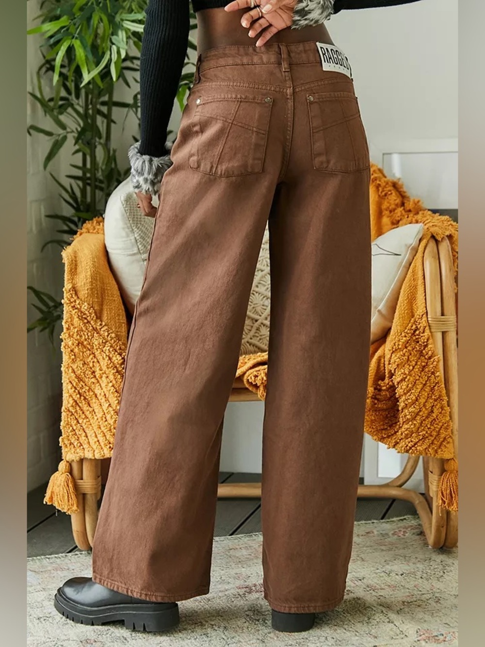 The Ragged Priest Brown High Rise Double Knee Carpenter Jeans Size 38